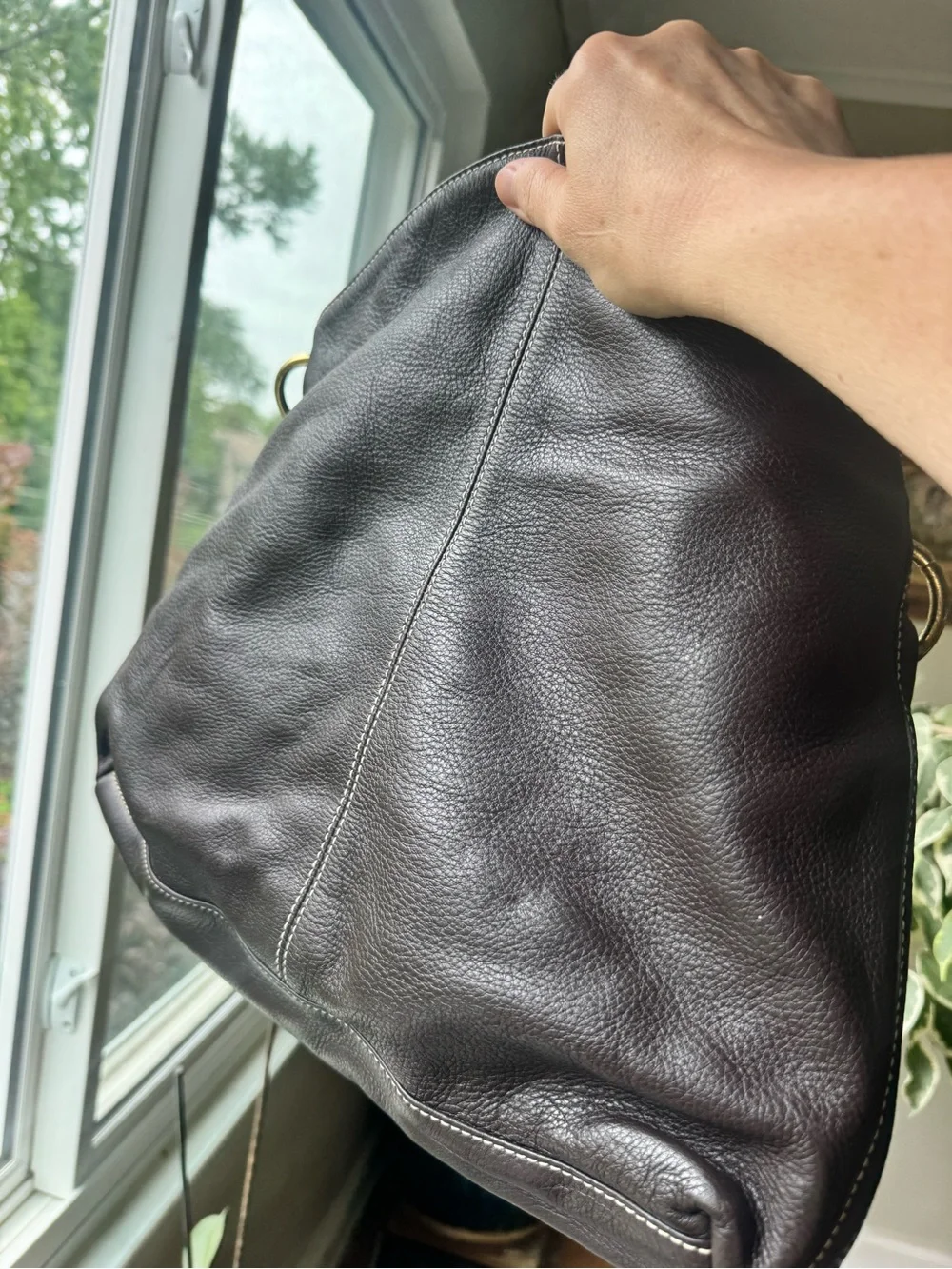 Lauren Ralph Lauren Pebbled Leather Braided Handle  hobo bag euc chocolate brown